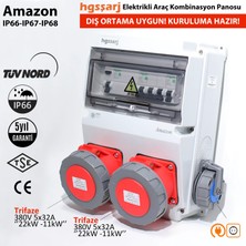 Hgsşarj "Amazon" 22kW Trifaze 5X32A + 5X32A + 1X16A Elektrikli Araç Kombinasyon Kutusu Kaçak Akım Röle IP66-IP67-IP68 Üstün Koruma 5 Yıl Garanti