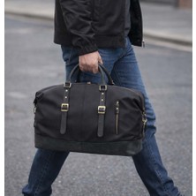 Derise Club Unisex Siyah  Deri Kanvas Seyahat ve Spor Çantası El Valizi