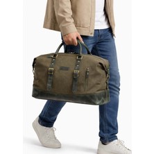 Derise Club Unisex  Deri Kanvas Haki Renk Seyahat ve Spor Çantası El Valizi