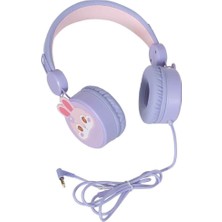 Urfakent Kulaklık Mikrofonlu Kablolu Tavşan Resimli Lila
