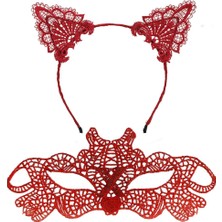 Urfakent Ateş Kırmızısı Dantel Taç ve Maske Seti 10 No - Maskeli Balo &amp; Özel Gün Seti