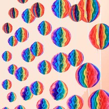 Urfakent Gökkuşağı Renkli 30 cm Rengarenk Kağıt Süs Fener 1 Adet