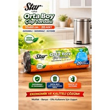 Urfakent Star Plus Orta Boy Çöp Torbası 20'li 1 Paket 55X60 cm Dayanıklı Sızdırmaz Orta Boy Çöp Poşeti