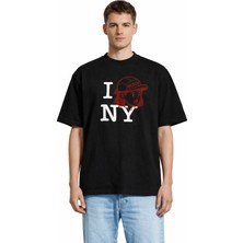 Camblys Unisex Kadın Erkek I Love Newyork Figür Ön Baskılı Oversize Kalın Kumaş Bol Kesim Pamuklu T-Shirt