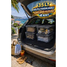 Loremp 4’lü 35 Lt Tekerlekli Kilitli Saklama Kutusu Şeffaf Depolama Organizer Seti