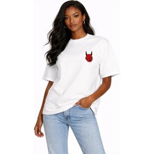 Camblys Unisex Kadın Erkek Diablo Cigarette Ön Baskılı Oversize Kalın Kumaş Bol Kesim Pamuklu T-Shirt