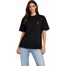 Camblys Unisex Kadın Erkek Iskanbil Logo Ön Baskılı Oversize Kalın Kumaş Bol Kesim Pamuklu T-Shirt