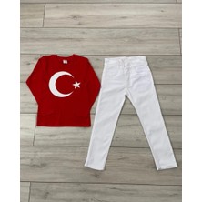Mavişler Kırmızı Türk Bayrağı Uzun Kol Tişört Beyaz Pantolon Alt Üst Takım