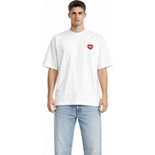 Camblys Unisex Kadın Erkek Carhart Wıp Kalp Ön Logo Oversize Kalın Kumaş Bol Kesim Pamuklu T-Shirt
