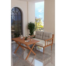Kaktüs Avm Bahçe Balkon Takımı Masif Fırınlanmış Gürgen Ahşap 2 Kişilik Koltuk + Masa