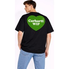 Camblys Unisex Kadın Erkek Carhart Wıp Sırt ve Ön Baskılı Oversize Kalın Kumaş Bol Kesim Pamuklu T-Shirt
