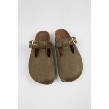 No Miento Merida Kadın Vegan Deri Tokalı Haki Sabo Terlik