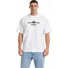 Camblys Unisex Kadın Erkek Motor Gidon Ön Baskılı Oversize Kalın Kumaş Bol Kesim Pamuklu T-Shirt
