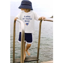 Monila Erkek Çocuk Pamuklu Ekru Bisiklet Yaka Baskılı T-Shirt