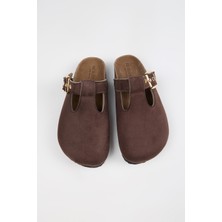 No Miento Merida Kadın Vegan Deri Tokalı Kahverengi Sabo Terlik