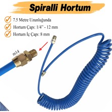 Badem10 Spiralli 8X12 Polietilen Hava Hortumu 7.5 Metre Nipel Jaklı Esnek Kırılmaz M14 Rekorlu 1/4" Hortum