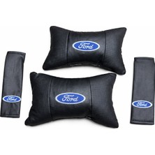 Stilix Garage Ford Uyumlu Nakışlı Deri 1 Çift Boyun Yastık ve 1 Çift Kemer Pedi Noktalı Düz