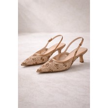 Best Cover Rosabella Kadın Pul Boncuk Işlemeli Tül Detaylı Ince Topuklu Slingback Abiye Ayakkabı