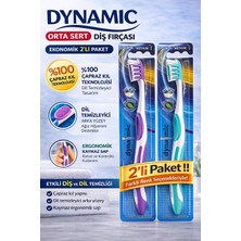 Urfakent Dynamic Orta Sert Diş Fırçası 2 Adet Medium Çapraz Kıl Teknolojili Dil Temizleyicili Ergonomik Saplı Diş Fırçası
