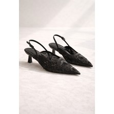 Best Cover Rosabella Kadın Pul Boncuk Işlemeli Tül Detaylı Ince Topuklu Slingback Abiye Ayakkabı