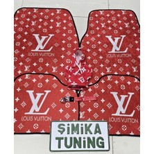 Lv Xl Kırmızı Desen Dekor Oto Halı Paspas Ön Arka Takım ve Vites Poları (Kumaş Anahtarlık Hediyeli)