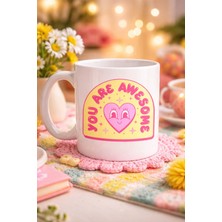 Urfakent You Are Awesome Yazılı Kalpli Tasarım Porselen Kupa Model 187 – Motivasyon Mesajlı Sevimli Kahve Kupası – Hediye Kupa Bardak