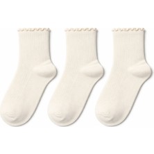 QUALITY WALKING 3'lü Dikişsiz Pamuk Fırfırlı Kadın Çorap Ipeksi Yumuşaklık Zarif ve Şık