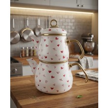 Kalpli Emaye Çaydanlık Takımı 2.0 Lt Suluk + 1.0 Lt Demlik Kırmızı & Beyaz Renk Seçenekli