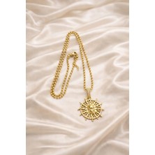 Ascera Güneş Figürlü Kolye – 316L Çelik Altın Renk Kararmayan Kadın Model