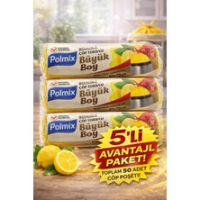 Urfakent Polmix Limon Kokulu Büzgülü Büyük Boy Çöp Torbası 65X70 cm 10'lu 5 Paket Dayanıklı Sızdırmaz Çöp Poşeti