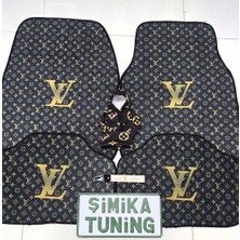 Lv Xl Siyah Dekor Oto Halı Paspas 4 Parça Ön Arka Takım ve Vites Topuzu Kılıfı (Kumaş Anahtarlık Hediyeli) Araç Vites Poları