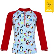 Daring Littles Uv Korumalı Upf 50+ Uzun Kollu Penguen Desen Üst - Geri Dönüştürülmüş Kumaş - Tappy Koleksiyonu