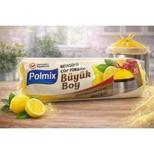 Urfakent Polmix Limon Kokulu Büzgülü Büyük Boy Çöp Torbası 65X70 cm 10'lu 1 Paket Dayanıklı Sızdırmaz Çöp Poşeti