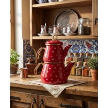 Kalpli Emaye Çaydanlık Takımı 2.0 Lt Suluk + 1.0 Lt Demlik Kırmızı & Beyaz Renk Seçenekli