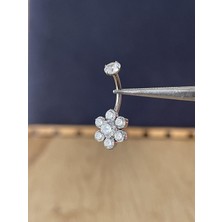 Rupen Kraft %100 G23 Titanyum Ful Zirkon Taşlı Çiçek Model Işıl Işıl Titanyum Göbek Piercingi