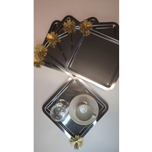 Chef Taste Jasmin 6 Lı Takım Paslanmaz Çelik Papatya Aksesuarlı Kare Model Çay Kahve Sunum Tepsisi