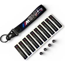 Bmw M Bez Kumaş Anahtarlık ve 10 Adet Damla M Performance Stıcker  ve 4 Adet Bmw M Metal Sibop Takım