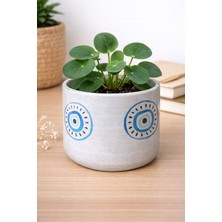 El Yapımı Seramik Modern Nazar Boncuğu Desenli Saksı - 8x8 cm (Bitkisiz) Cogo Ceramic