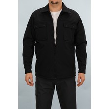 Souris Erkek Siyah Slim Fit Mevsimlik Softshell Gömlek Ceket Fermuarlı Kapaklı Çift Cepli