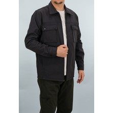 Souris Erkek Füme Slim Fit Mevsimlik Softshell Gömlek Ceket Fermuarlı Kapaklı Çift Cepli