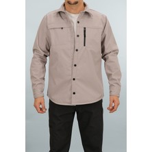 Souris Erkek Taş Rengi Slim Fit Softshell Gömlek Ceket Su Itici ve Rüzgara Dayanıklı