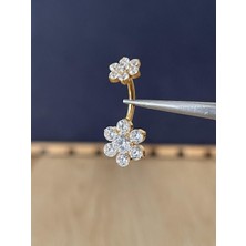 Rupen Kraft %100 G23 Titanyum Ful Zirkon Taşlı Çiçek Model Işıl Işıl Titanyum Göbek Piercingi