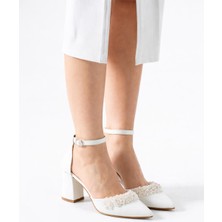 Saten Incili Kalın Alçak Topuklu Ayakkabı