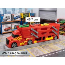 Farbu Oyuncak 3 Katlı Mega Tır Rampalı Otopark - 46.7cm, 37 Araç Kapasiteli 3 Arabalı Oyuncak Araba Seti Kırmızı