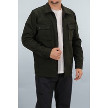 Souris Erkek Haki Lacivert Slim Fit Mevsimlik Softshell Gömlek Ceket Fermuarlı Kapaklı Çift Cepli