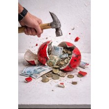 El Yapımı Seramik Küre Kırılabilir ve Alt Kapaklı Tekrar Kullanılabilir Kumbara KIRMIZI-SİYAH