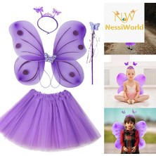 NessiWorld Lila Mor Kelebek Kostümü - Lila Mor Kelebek Kostüm Aksesuar Seti 4 Parça