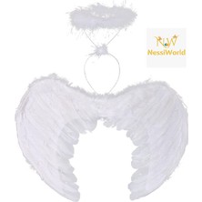 NW Nessi World Beyaz Renkli Tüylü Bebek Melek Kanadı ve Tacı 30X45 cm