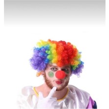 Abnturk Unisex Gökkuşağı Renkli Palyaço Peruk Saç Bonus Palyaço Saçı