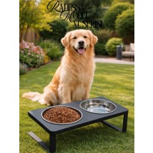 Kedi Köpek Için Yerden Yüksek Ikili Mama Kabı Su Kabı Standı Paslanmaz Çelik Hazneli